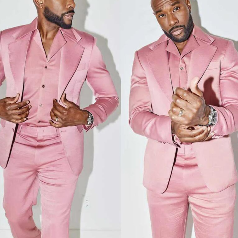 Men Formal Wear Pink - คลาสสิกสีชมพูงานแต่งงาน Tuxedos 2 ชิ้นชุดเสื้อกางเกง Notched Lapel