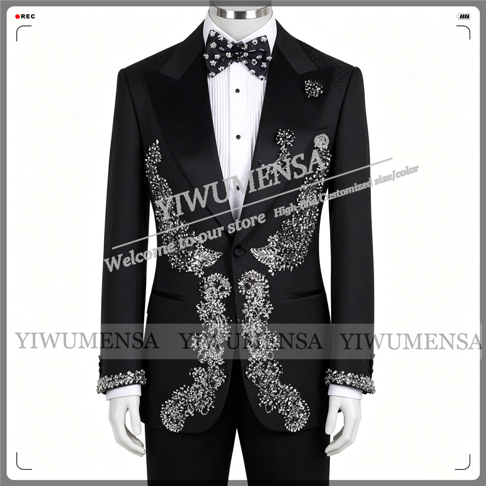 Men'S Formal Wear No Suit - ชุดแต่งงานสุดพิเศษสำหรับผู้ชาย ทรงเข้ารูป ประดับด้วยลูกปัดและหิน เสื้อแจ็คเก็ต กางเกงขายาว ชุด