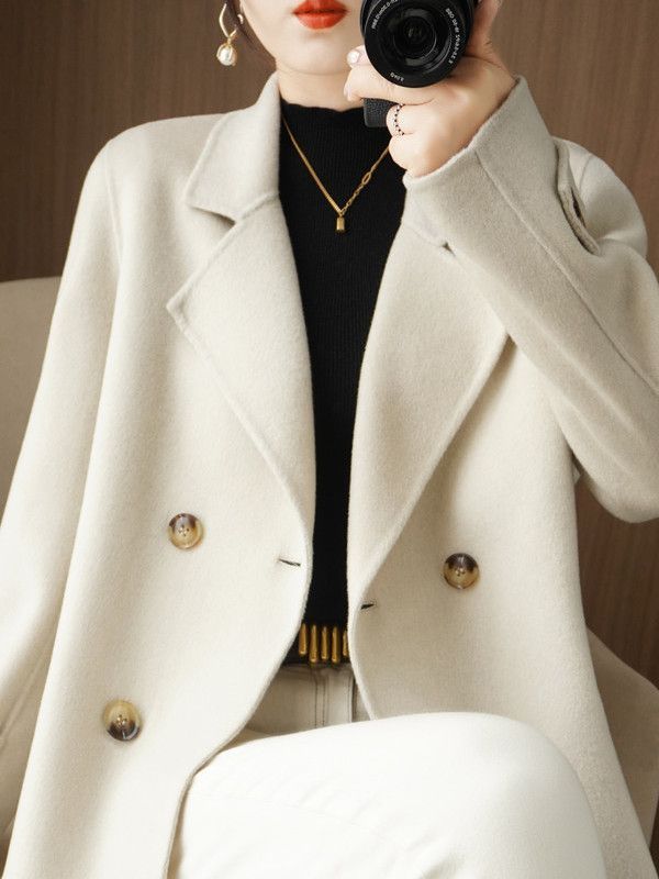Wool Suit Jacket - เสื้อโค้ทขนสัตว์หนาแบบทันสมัยสำหรับผู้หญิง คอปกสูท เสื้อคลุมลำลองเอวสูง สไตล์เกาหลี แขนยาว สำหรับฤดูหนาว