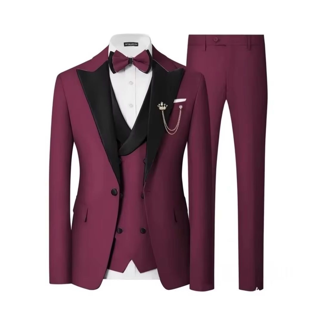 Men Formal Wear For Dinner - ชุดทักซิโด้ผู้ชายทรงสลิมฟิต 3 ชิ้น แบบกระดุมสองแถว สำหรับงานแต่งงาน งานพรอม