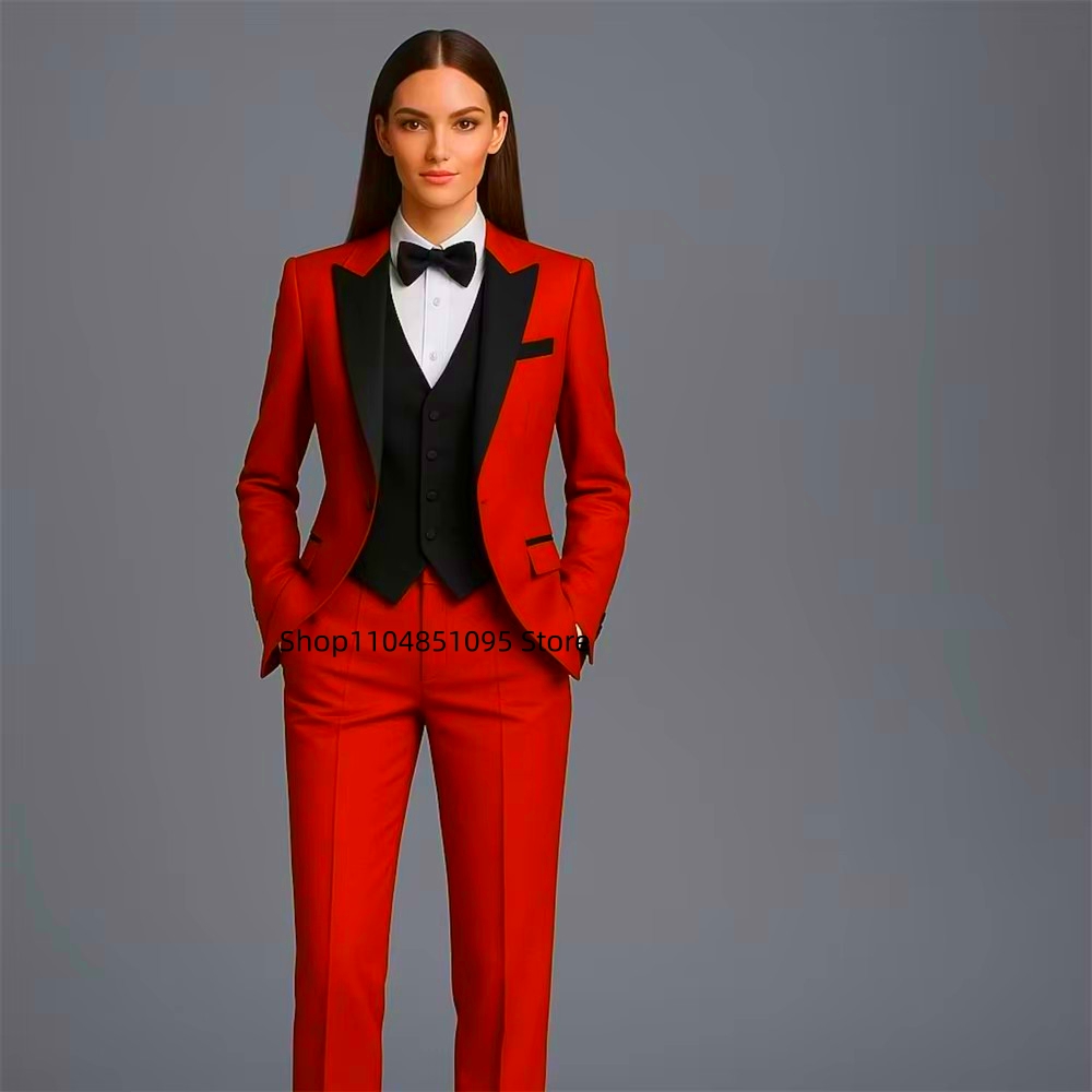 Wool Suit Jacket - ชุดสูทแฟชั่นสำหรับผู้หญิง 3 ชิ้น เสื้อแจ็คเก็ต เสื้อกั๊ก กางเกง