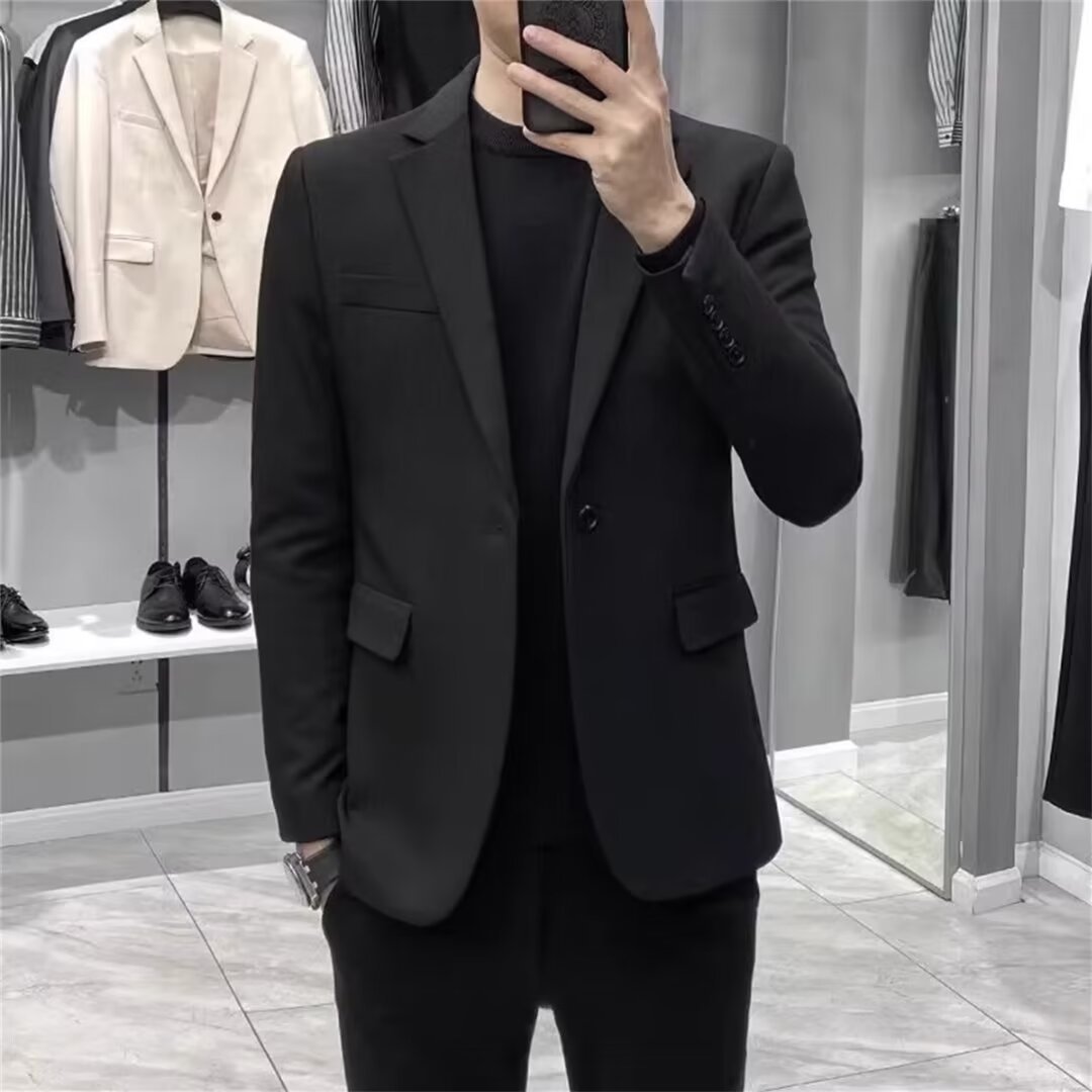 Asian Men Formal Wear - เสื้อเบลเซอร์สไตล์เกาหลีสำหรับผู้ชาย ทรงสลิม แจ็คเก็ตสูทลำลองสำหรับธุรกิจ น้ำหนักเบา สวมใส่ได้ทุกวัน สีพื้น