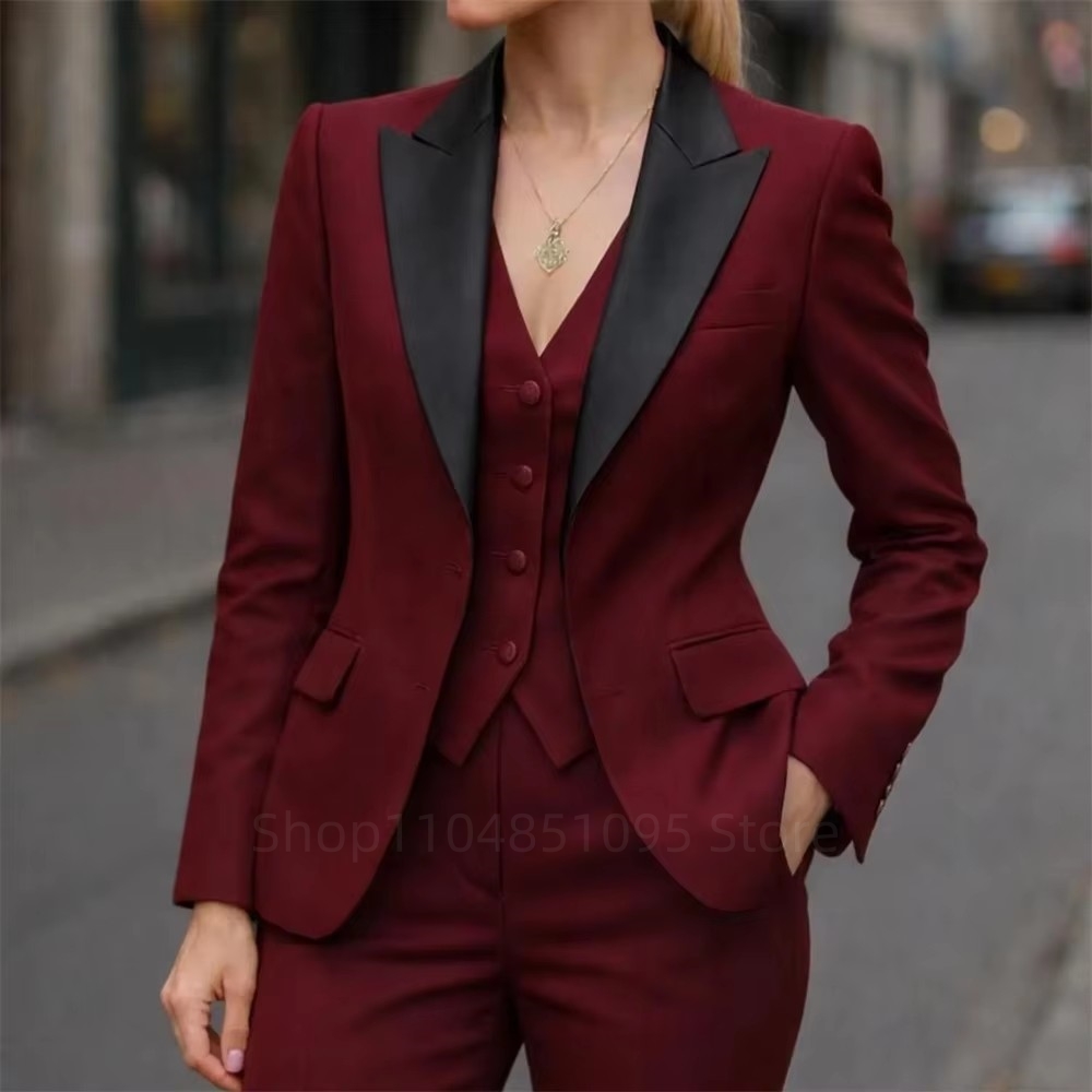 Wool Suit Jacket - ชุดสูทผู้หญิงแฟชั่น คุณภาพสูง 3 ชิ้น เสื้อแจ็คเก็ต กางเกง