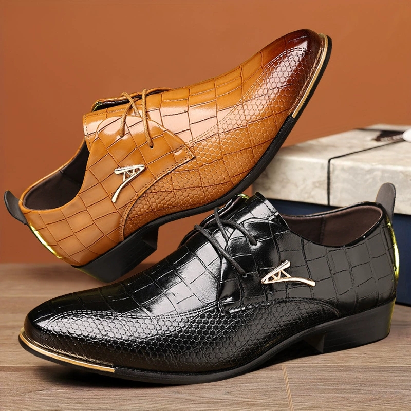 รองเท้าหนัง PU แฟชั่นสำหรับผู้ - Men Formal Wear Brown บทวิจารณ์และราคา