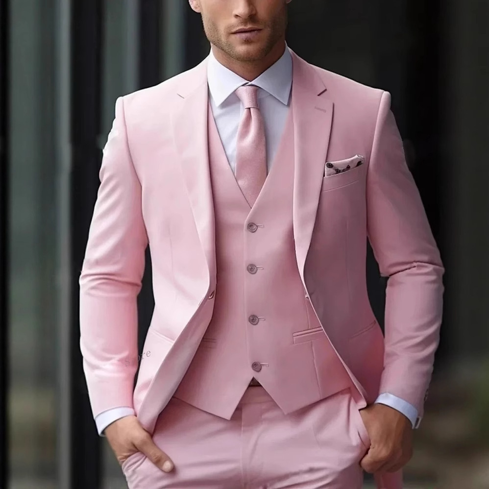 ชุดสูทผู้ชายสีชมพู 3 ชิ้น ทรงส - Men Formal Wear Pink บทวิจารณ์และราคา