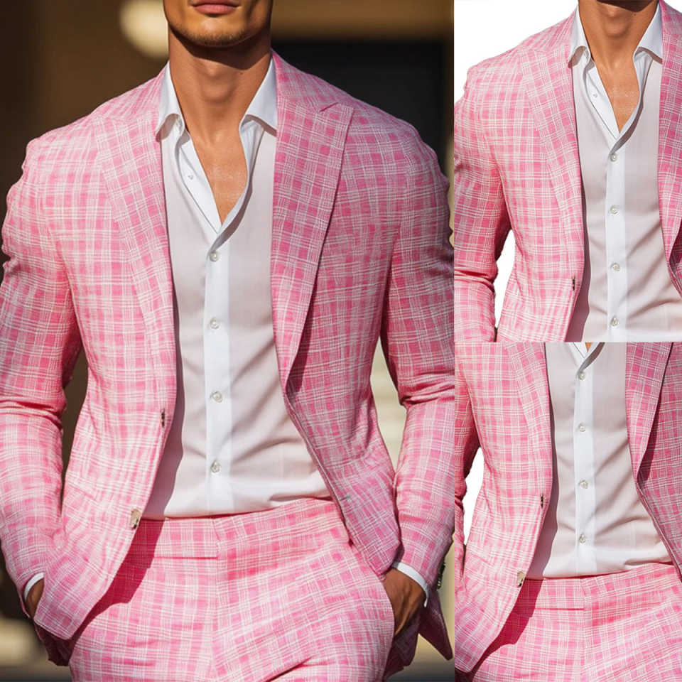 ฤดูร้อนลายสก๊อตสีชมพู Mens Tux - Men Formal Wear Pink บทวิจารณ์และราคา